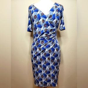 BODEN Faux Wrap Floral blue and white size 8R midi dress